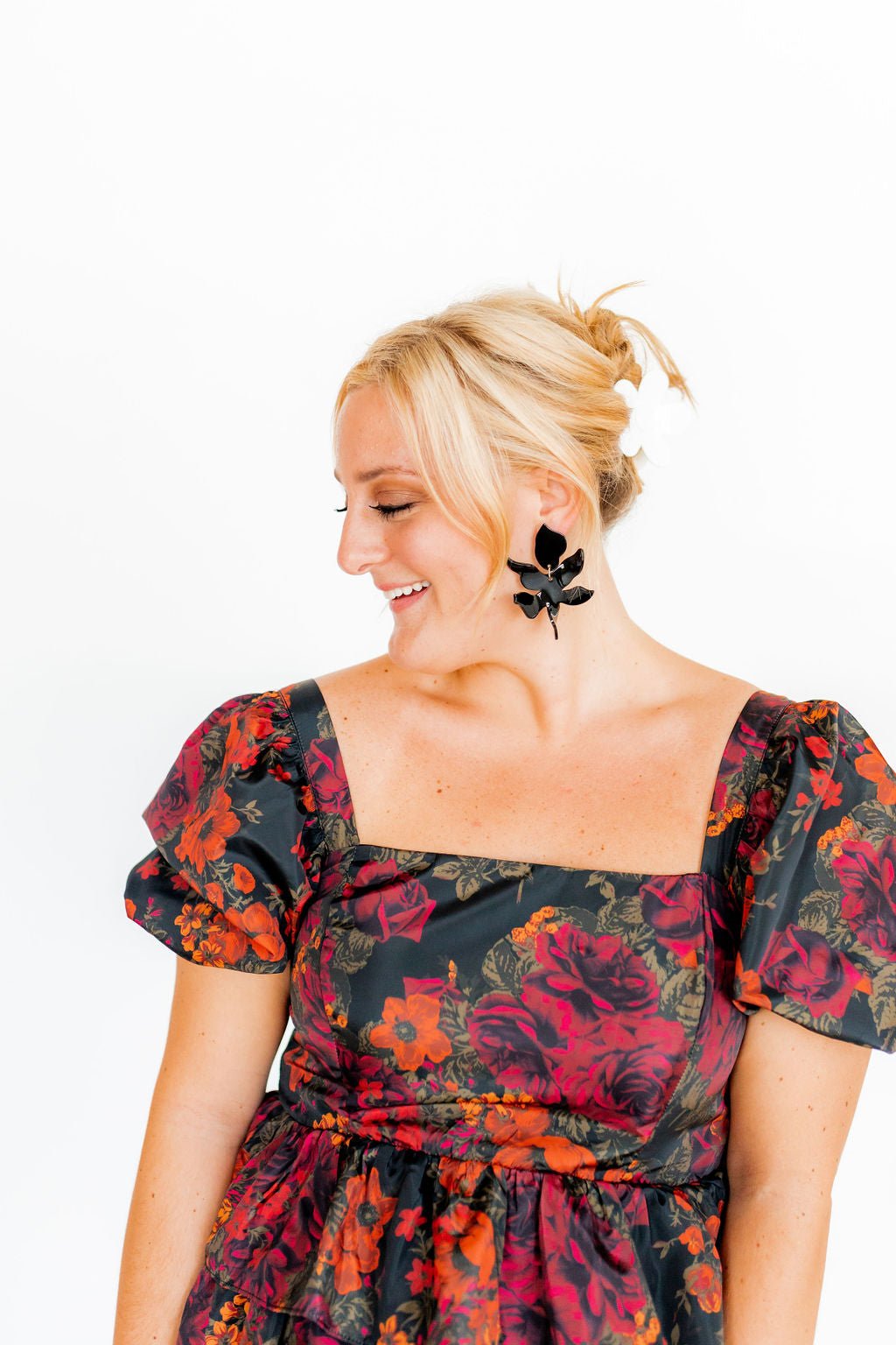 Flora Statement Earrings - True Black - LINNY CO WholesaleAcetate
