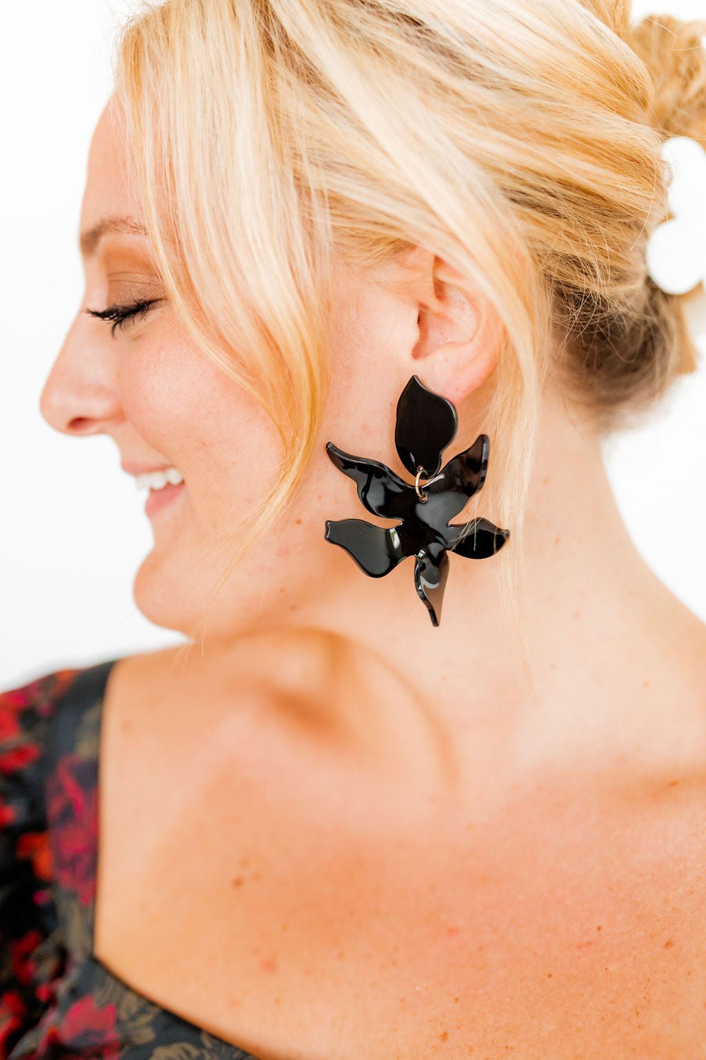 Flora Statement Earrings - True Black - LINNY CO WholesaleAcetate
