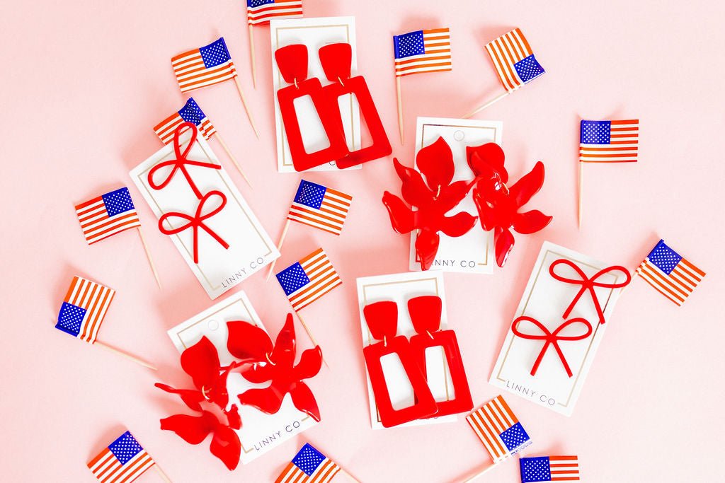 Flora Statement Earrings - True Red - LINNY CO WholesaleAcetate