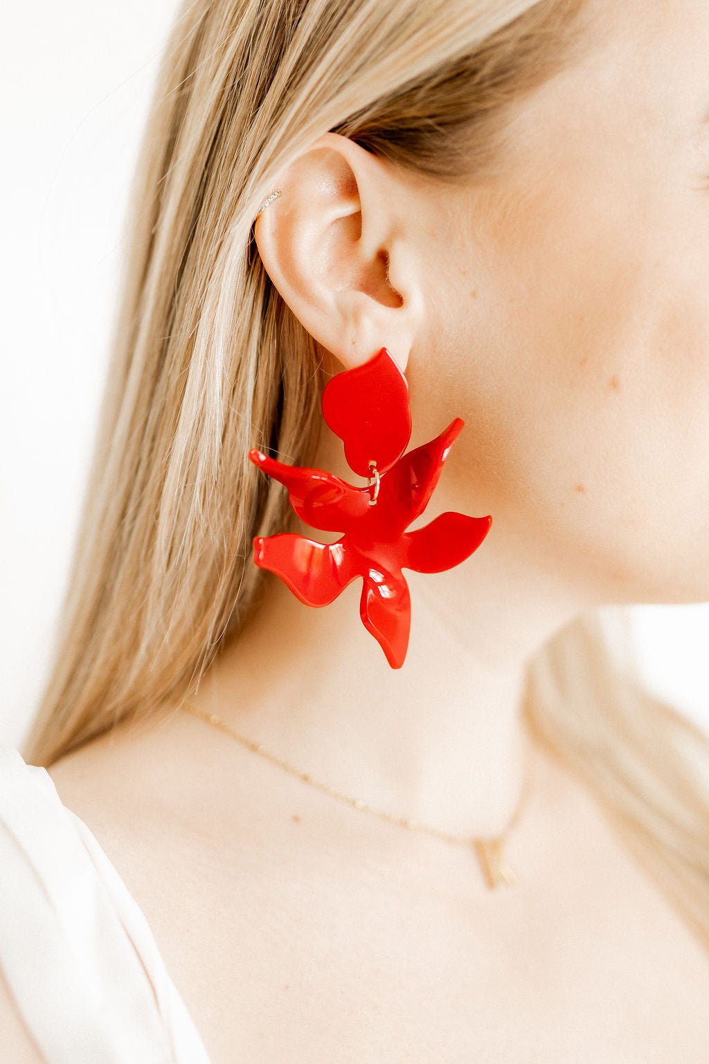 Flora Statement Earrings - True Red - LINNY CO WholesaleAcetate