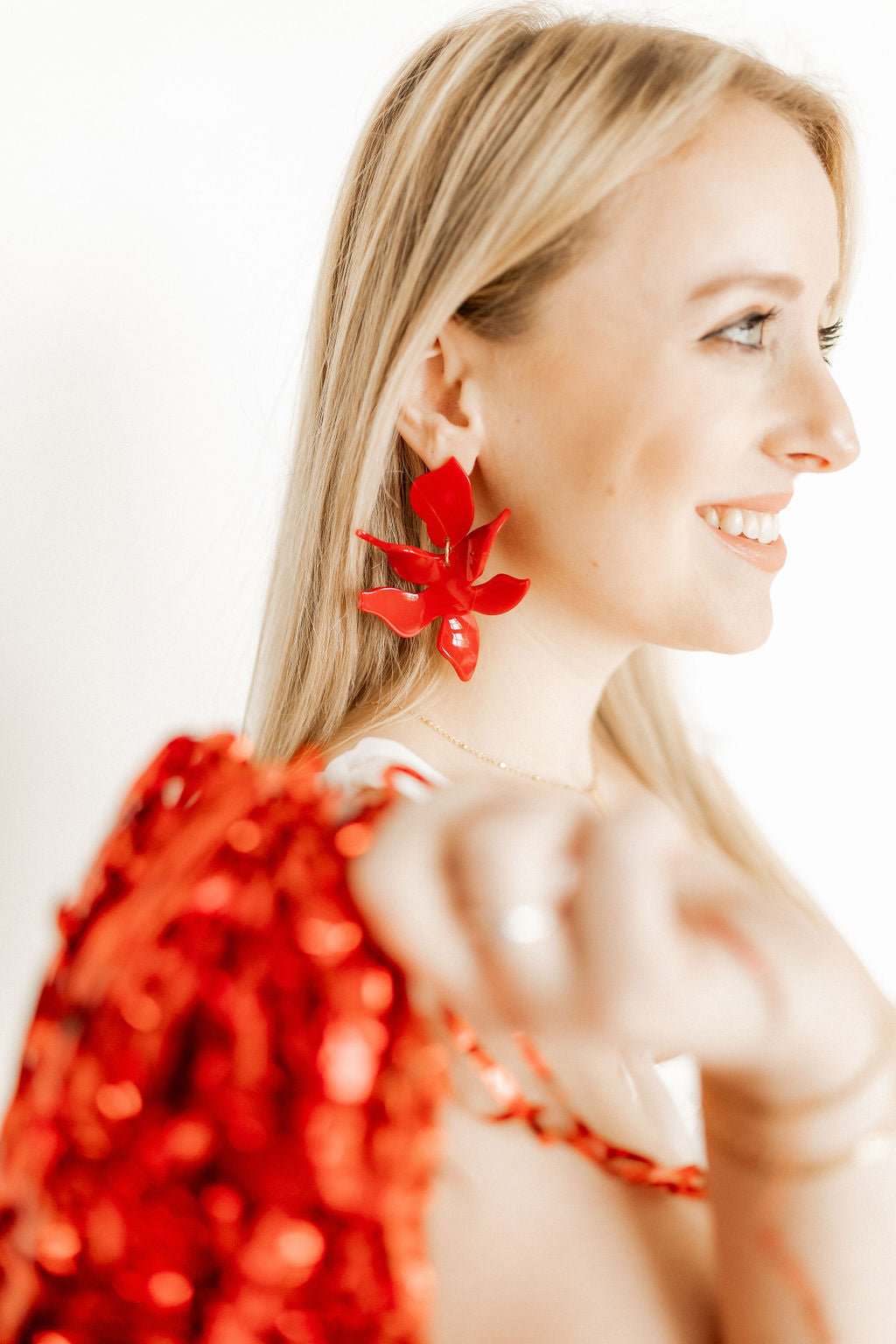 Flora Statement Earrings - True Red - LINNY CO WholesaleAcetate