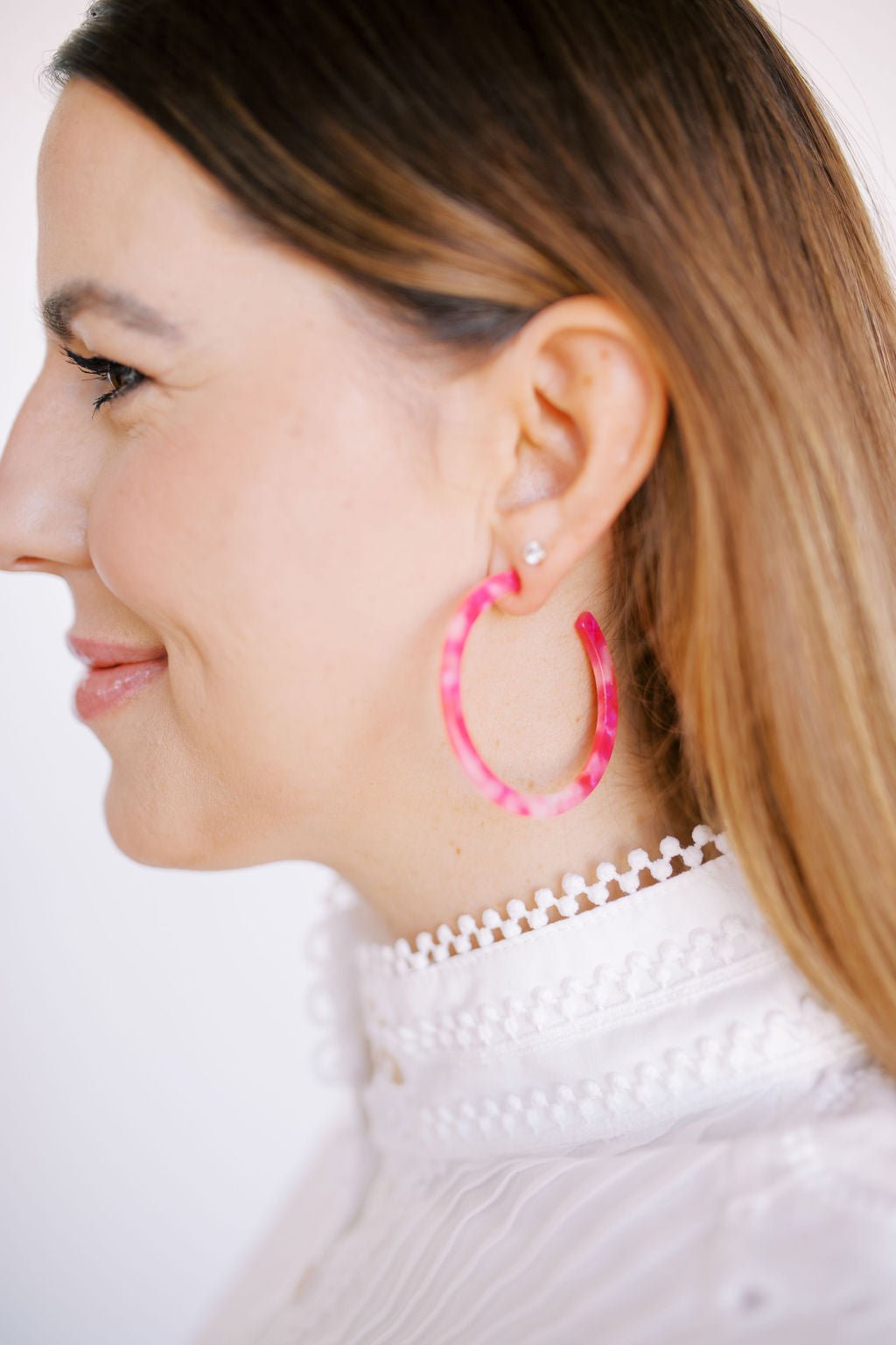 Holly Medium Hoop Earrings - Pink Party Punch - LINNY CO WholesaleAcetate