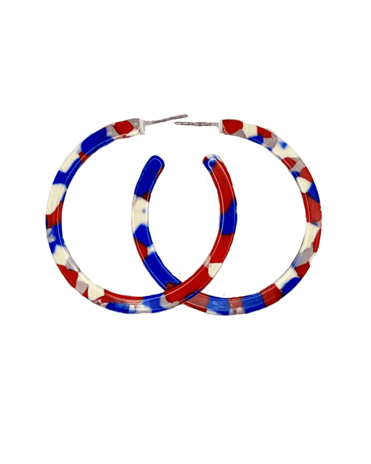 Holly Medium Hoop Earrings - Red, White and Blue - LINNY CO WholesaleAcetate
