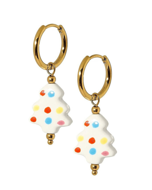 Huggie Charm Earrings - Christmas Tree Polka Dot - LINNY CO Wholesale