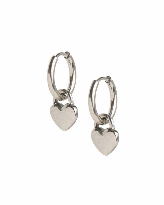 Huggie Charm Earrings - Dakota Heart Silver - LINNY CO Wholesale