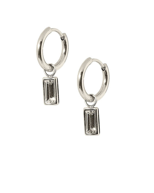 Huggie Charm Earrings - Edith Clear Silver - LINNY CO Wholesale