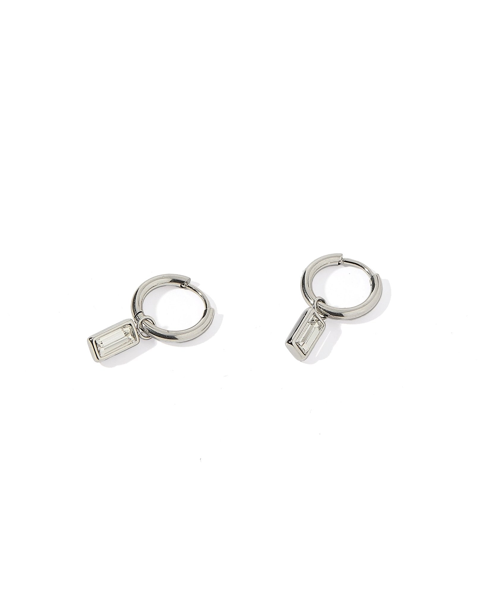 Huggie Charm Earrings - Edith Clear Silver - LINNY CO Wholesale