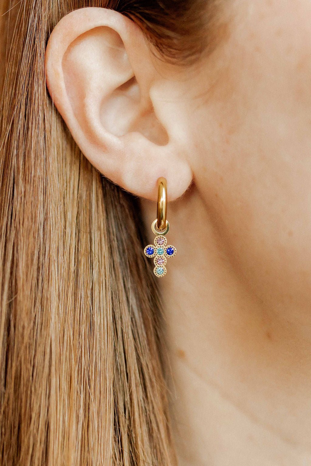 Huggie Charm Earrings - Esther Cross Multi - LINNY CO WholesaleMetals