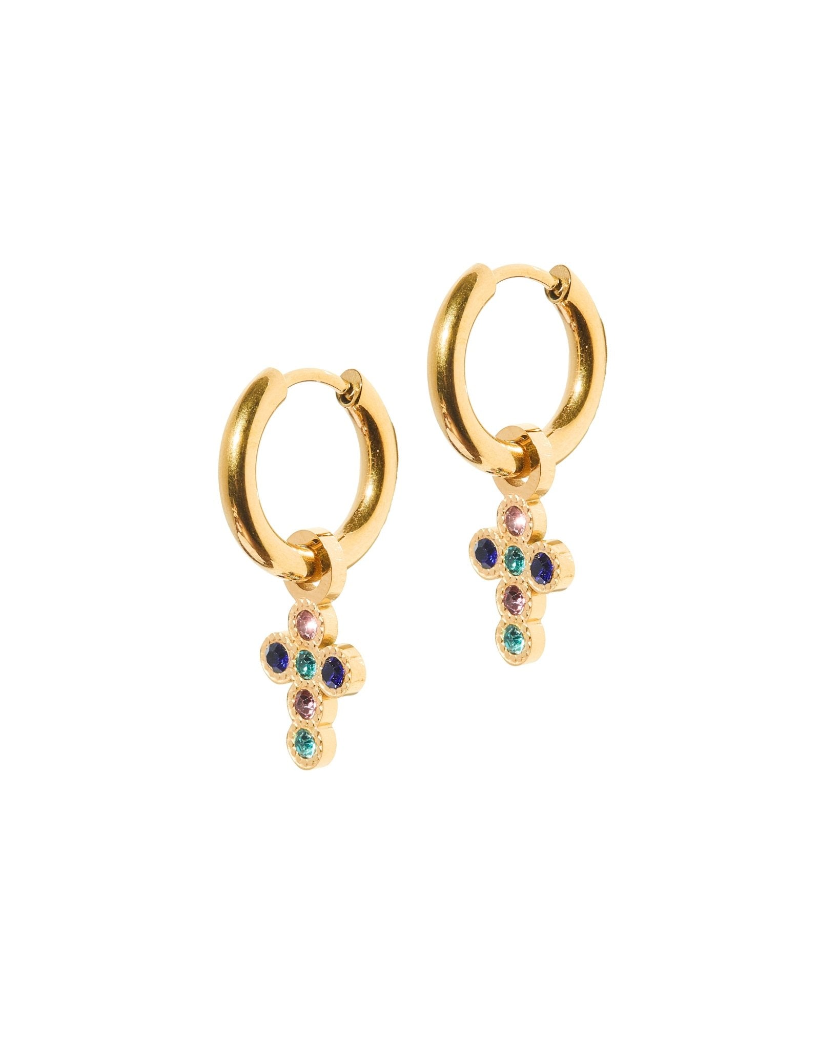 Huggie Charm Earrings - Esther Cross Multi - LINNY CO WholesaleMetals