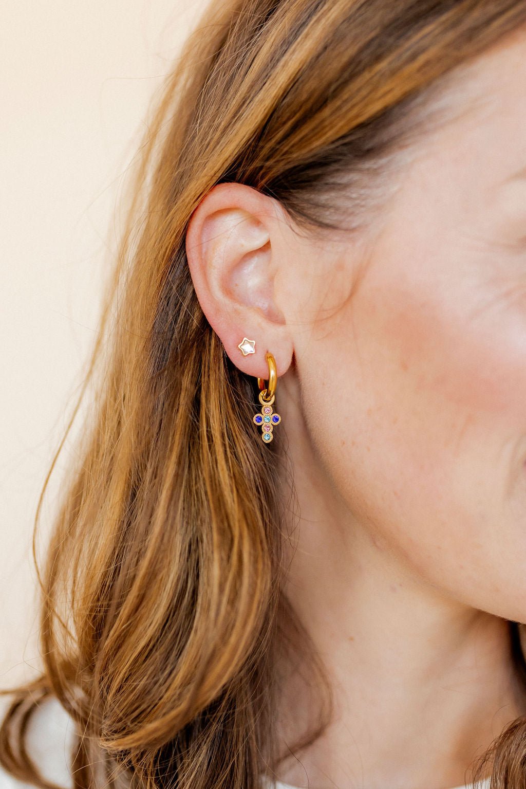 Huggie Charm Earrings - Esther Cross Multi - LINNY CO WholesaleMetals