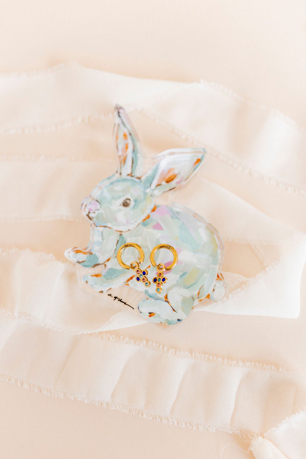 Huggie Charm Earrings - Esther Cross Multi - LINNY CO WholesaleMetals