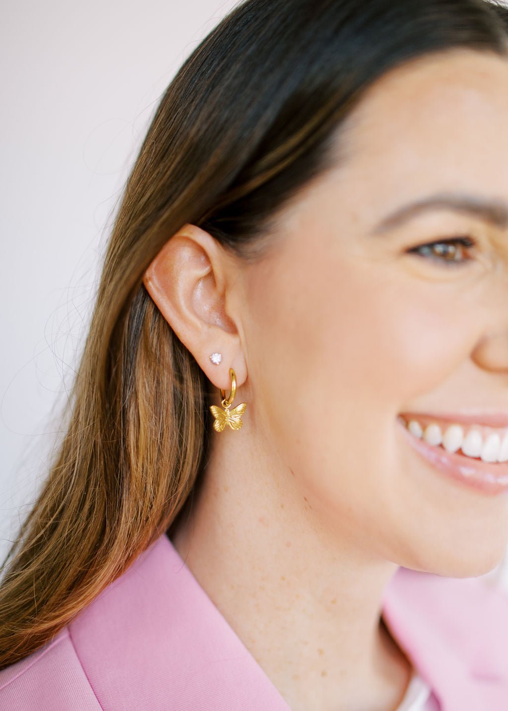 Huggie Charm Earrings - Faye Butterfly Gold - LINNY CO WholesaleMetals