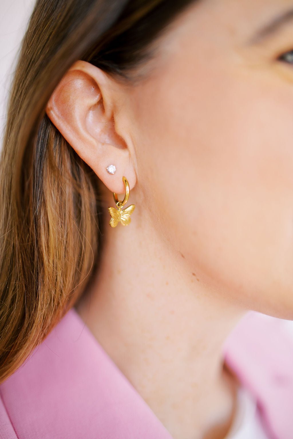 Huggie Charm Earrings - Faye Butterfly Gold - LINNY CO WholesaleMetals