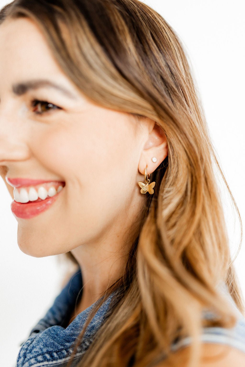 Huggie Charm Earrings - Faye Butterfly Gold - LINNY CO WholesaleMetals