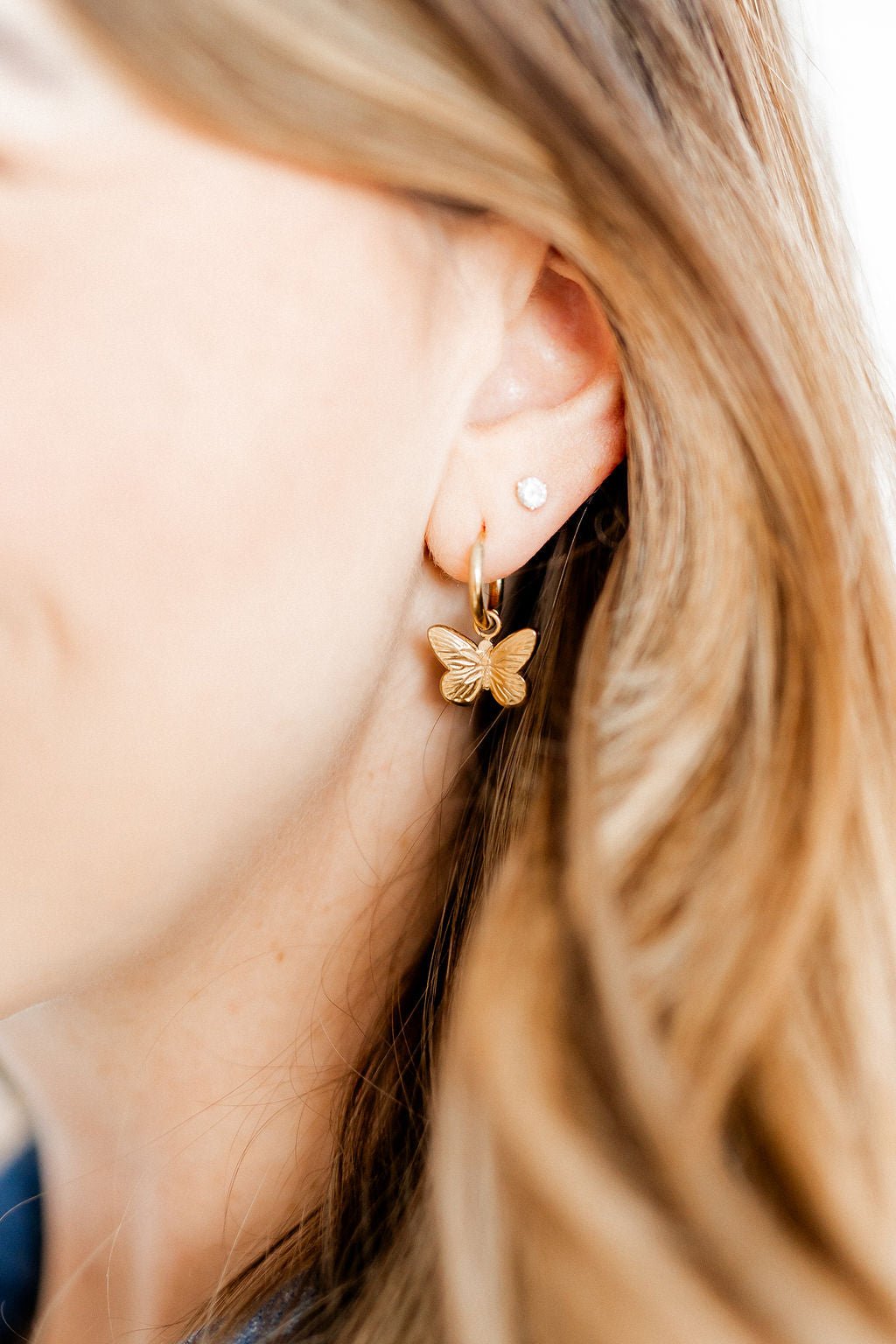 Huggie Charm Earrings - Faye Butterfly Gold - LINNY CO WholesaleMetals