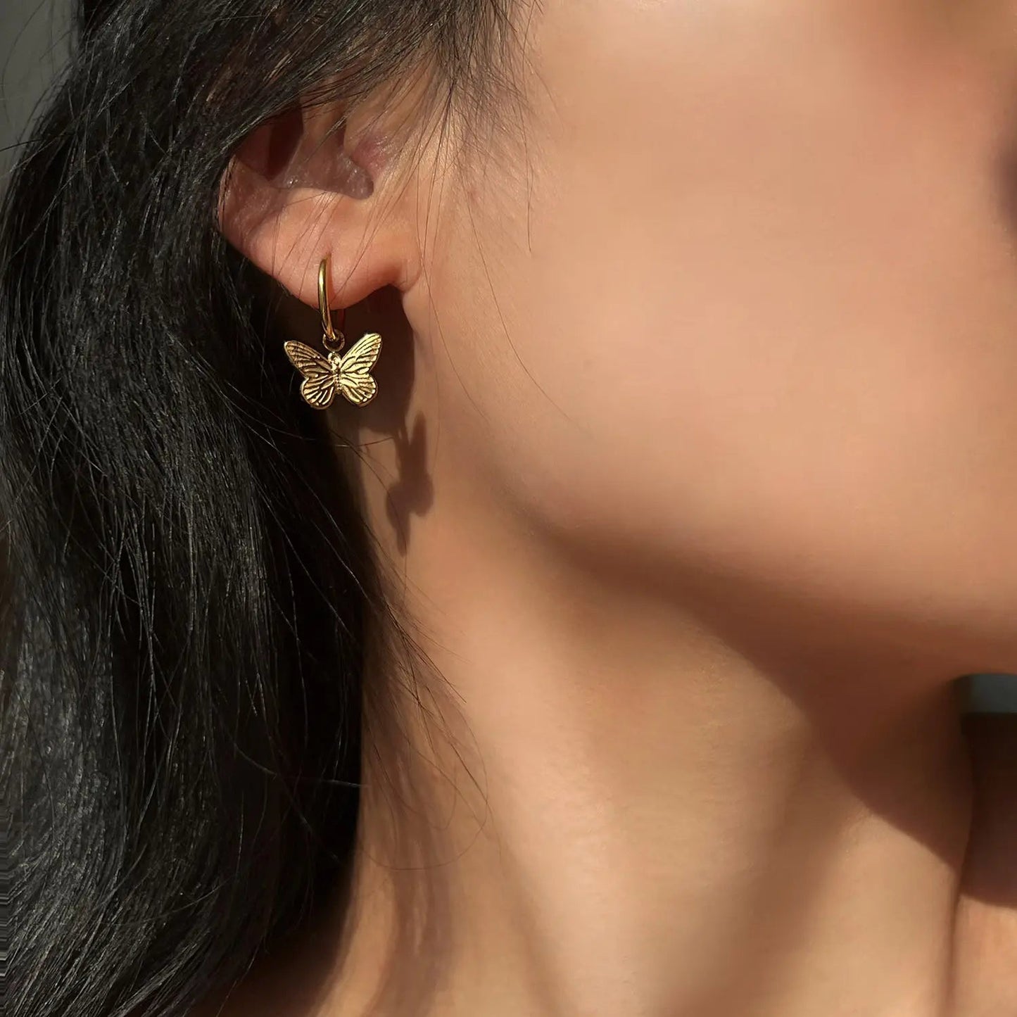 Huggie Charm Earrings - Faye Butterfly Gold - LINNY CO WholesaleMetals