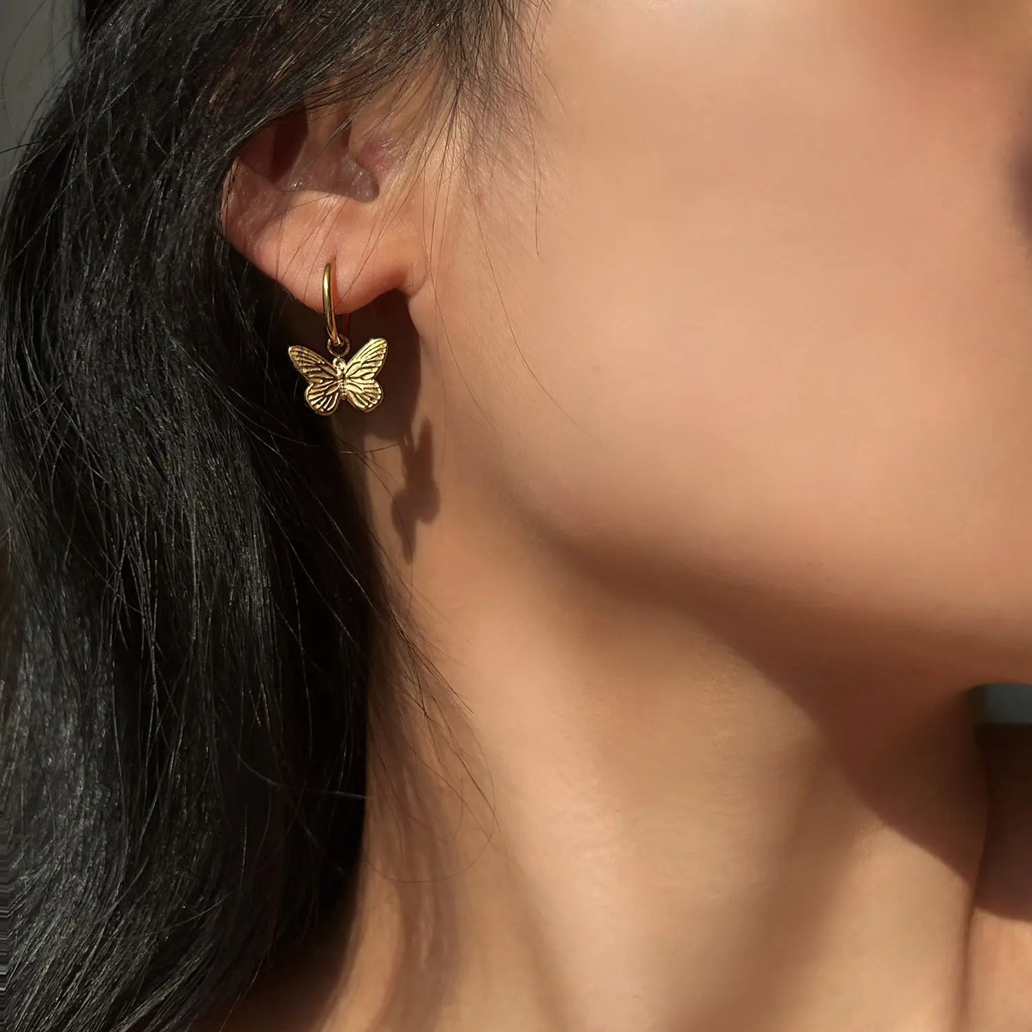Huggie Charm Earrings - Faye Butterfly Gold - LINNY CO WholesaleMetals
