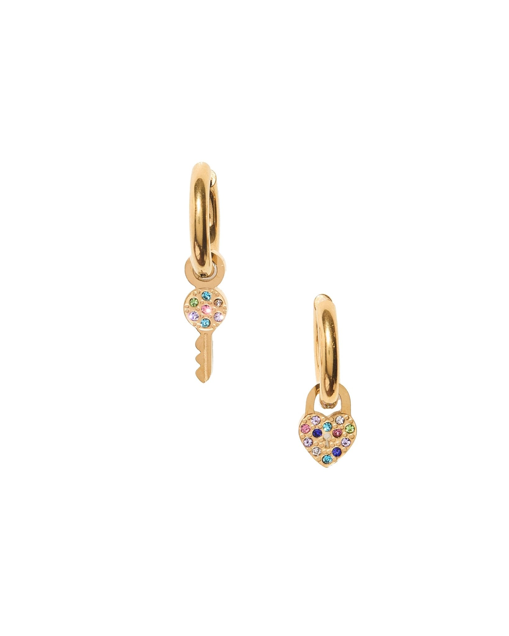 Huggie Charm Earrings - Lock and Key Gold - LINNY CO WholesaleMetals