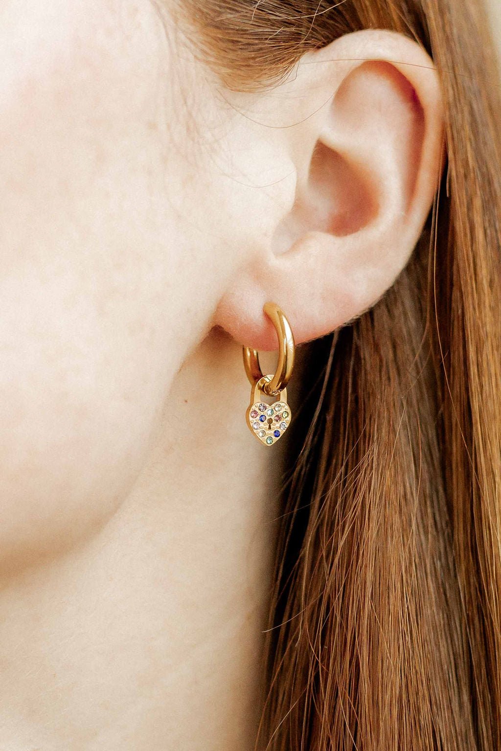 Huggie Charm Earrings - Lock and Key Gold - LINNY CO WholesaleMetals