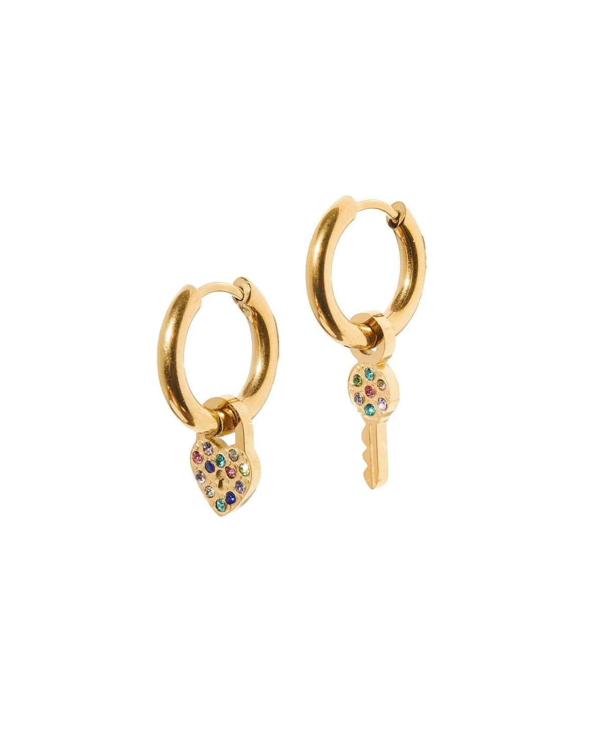 Huggie Charm Earrings - Lock and Key Gold - LINNY CO WholesaleMetals