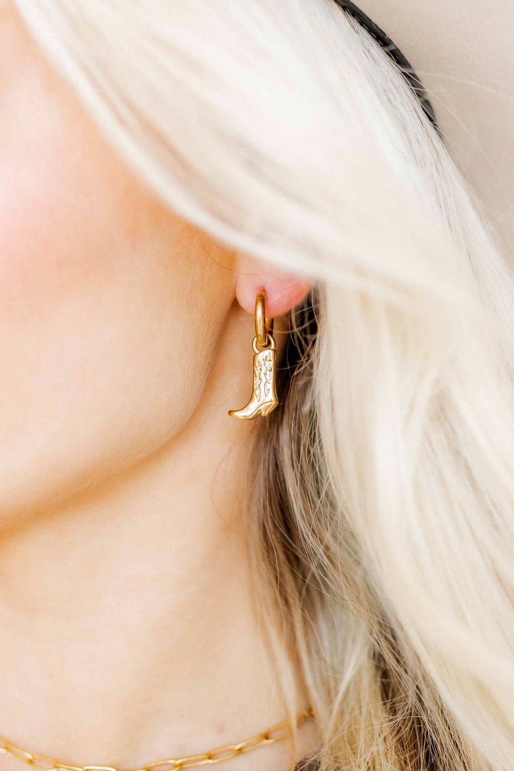 Huggie Charm Earrings - Luca Boot Gold - LINNY CO WholesaleMetals