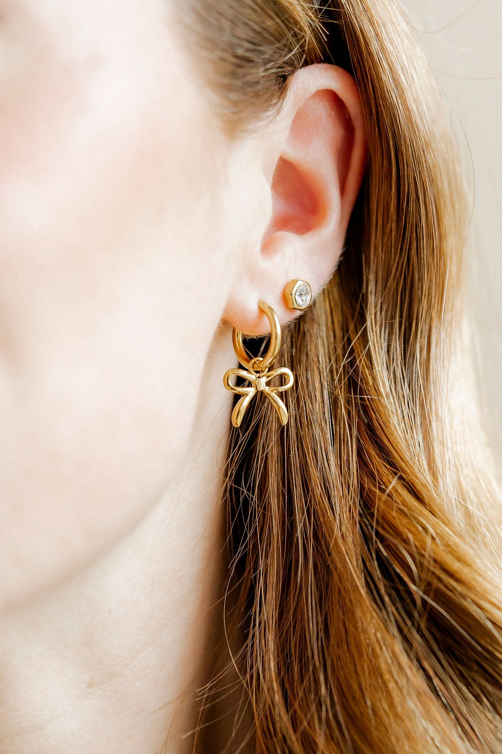 Huggie Charm Earrings - Sadie Bow Gold - LINNY CO WholesaleMetals