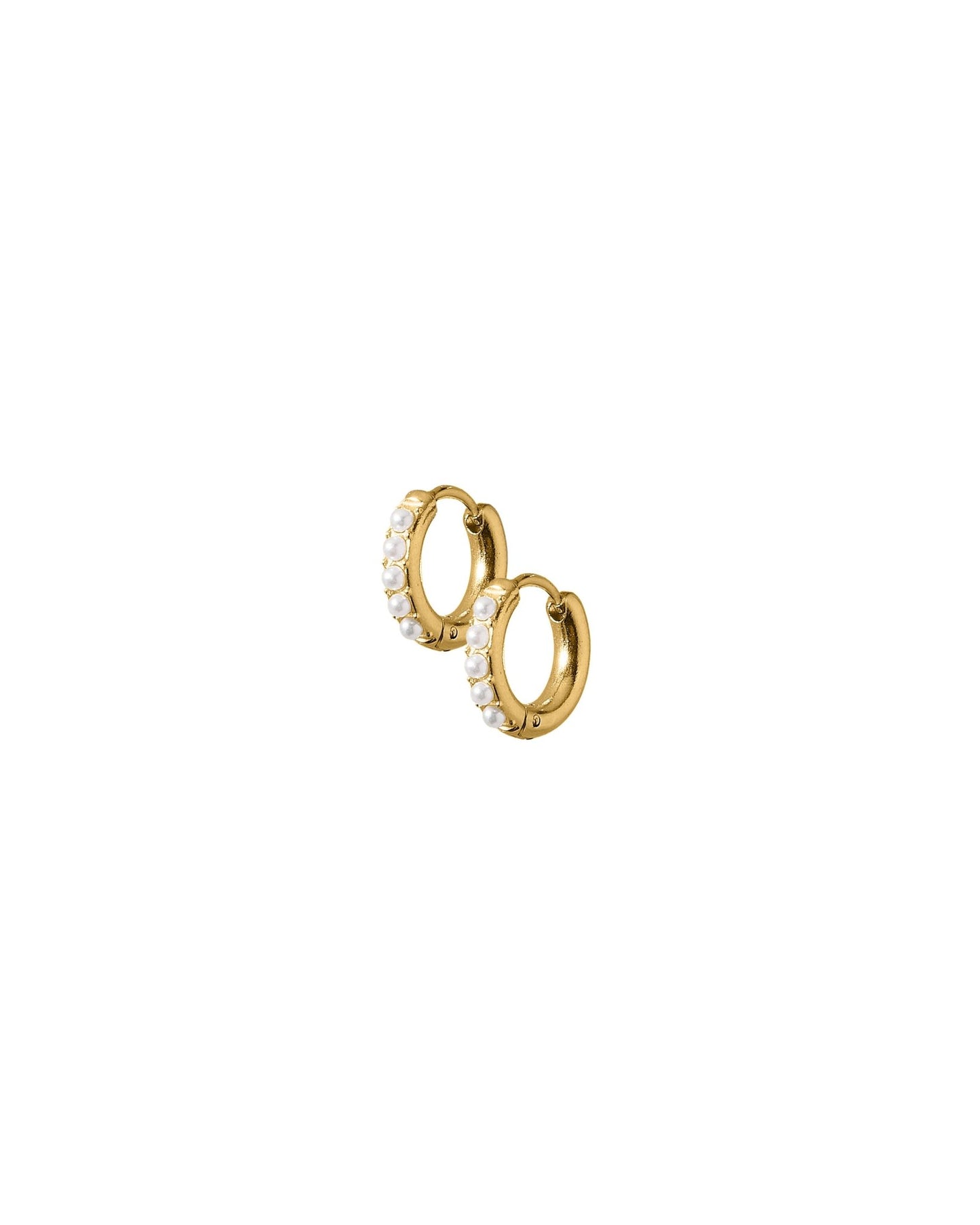 Huggie Earrings - Scarlett Hoop Gold 8mm Pearl - LINNY CO WholesaleStuds