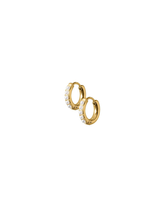 Huggie Earrings - Scarlett Hoop Gold 8mm Pearl - LINNY CO WholesaleStuds