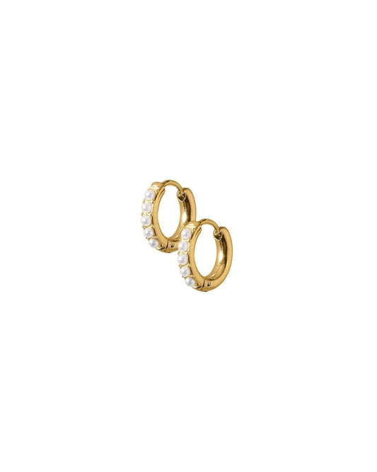 Huggie Earrings - Scarlett Hoop Gold 8mm Pearl - LINNY CO WholesaleStuds