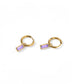 LINNY CO Edith Lavender Gold huggie earrings for kids & little girls — hypoallergenic, waterproof stainless steel, detail.
