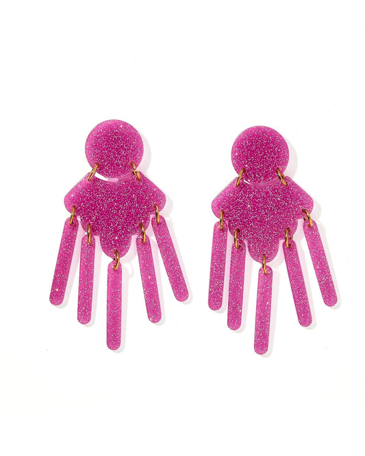 Janelle - Magenta Glitter - Earrings - LINNY CO WholesaleAcetate
