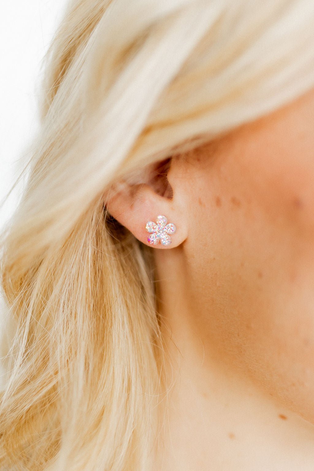 Jenna Flower Stud - Multi Glitter - Earrings - LINNY CO WholesaleAcetate