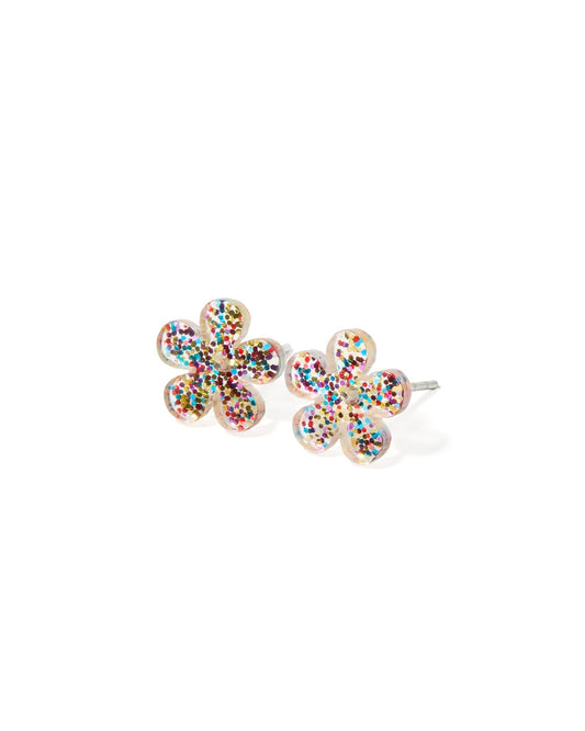 Jenna Flower Stud - Multi Glitter - Earrings - LINNY CO WholesaleAcetate
