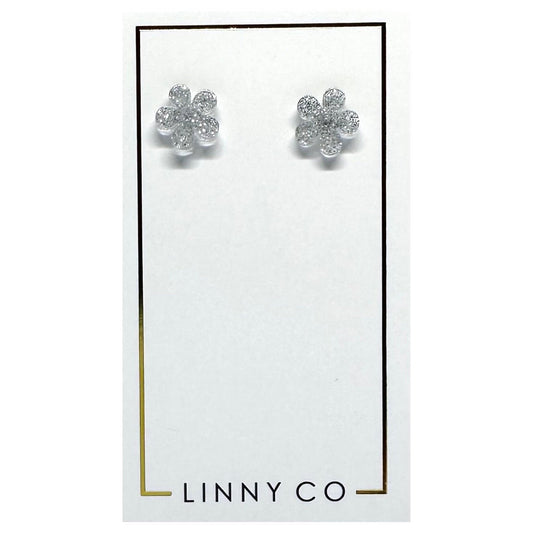 Jenna Flower Stud - Silver Glitter - Earrings - LINNY CO WholesaleAcetate