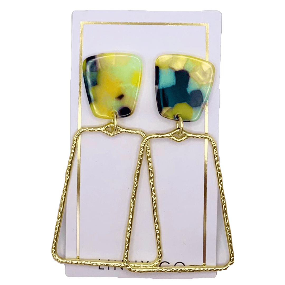 Kaelyn - Green - Mustard Camo - Earrings - LINNY CO WholesaleAcetate