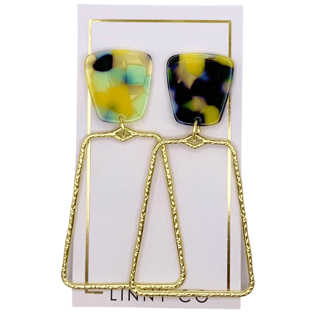Kaelyn - Green - Mustard Camo - Earrings - LINNY CO WholesaleAcetate