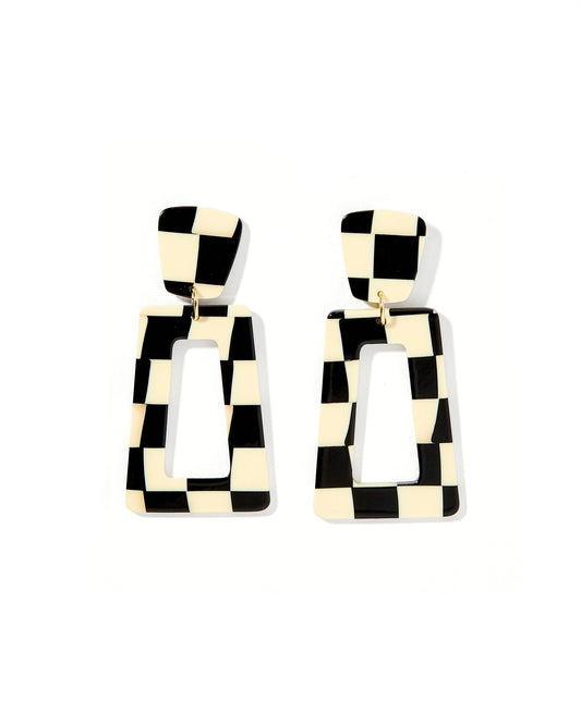 Kennedy Statement Earrings - Black Checkered - LINNY CO WholesaleAcetate
