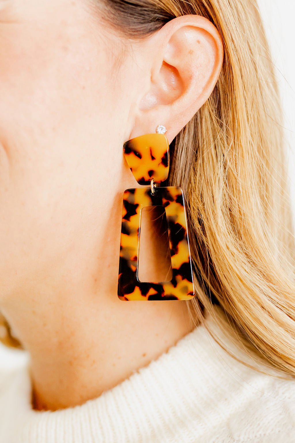 Kennedy Statement Earrings - Brown Tortoise - LINNY CO WholesaleAcetate