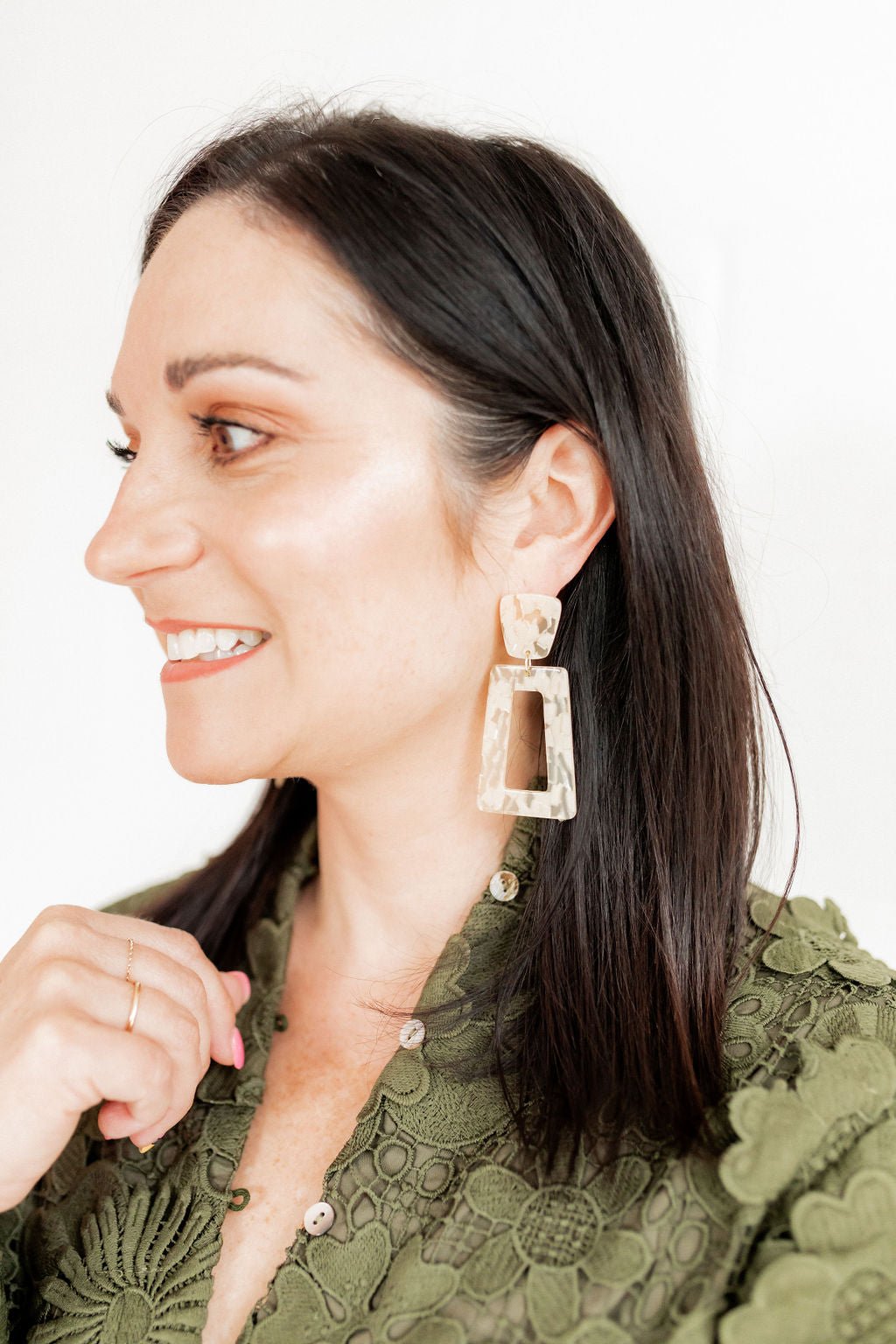 Kennedy Statement Earrings - Champagne Checkered - LINNY CO WholesaleAcetate