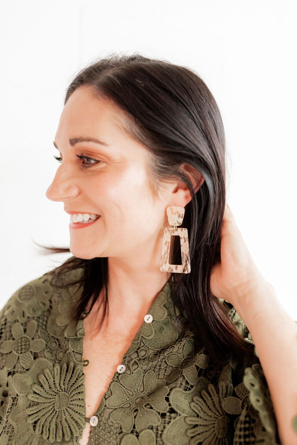 Kennedy Statement Earrings - Champagne Checkered - LINNY CO WholesaleAcetate