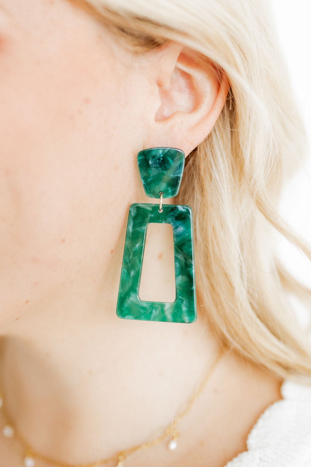 Kennedy Statement Earrings - Forest Green - LINNY CO WholesaleAcetate