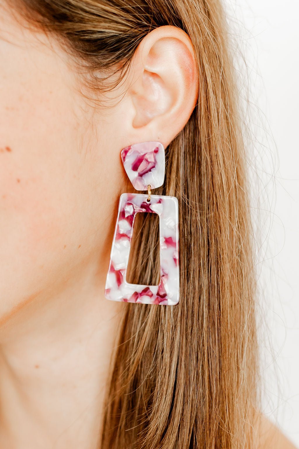 Kennedy Statement Earrings - Maroon Camo - LINNY CO WholesaleAcetate