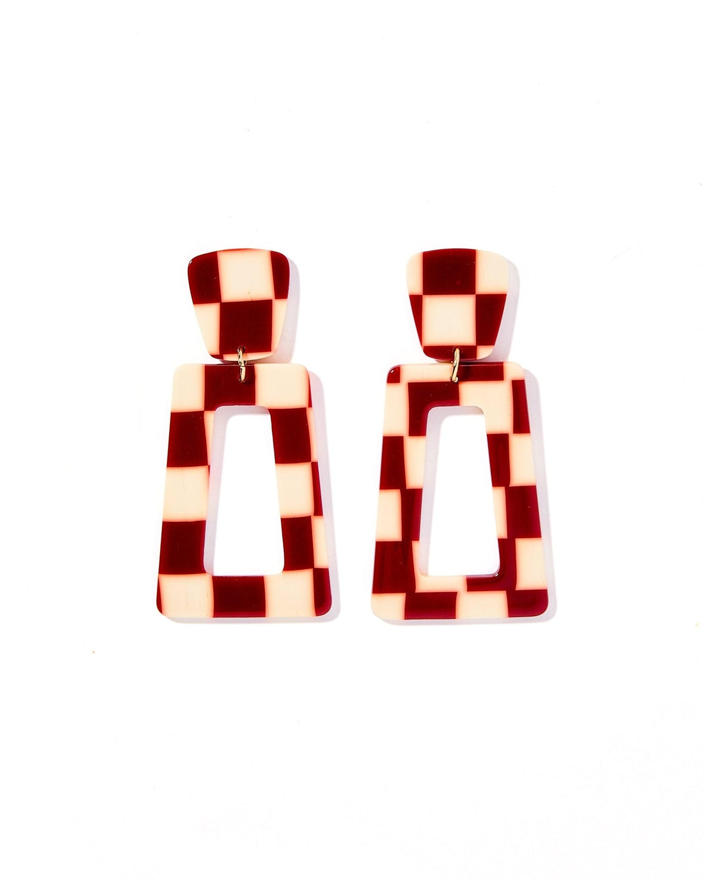 Kennedy Statement Earrings - Maroon Checkered - LINNY CO WholesaleAcetate