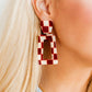 Kennedy Statement Earrings - Maroon Checkered - LINNY CO WholesaleAcetate