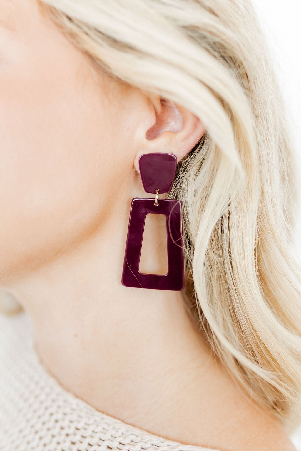 Kennedy Statement Earrings - Maroon - LINNY CO WholesaleAcetate