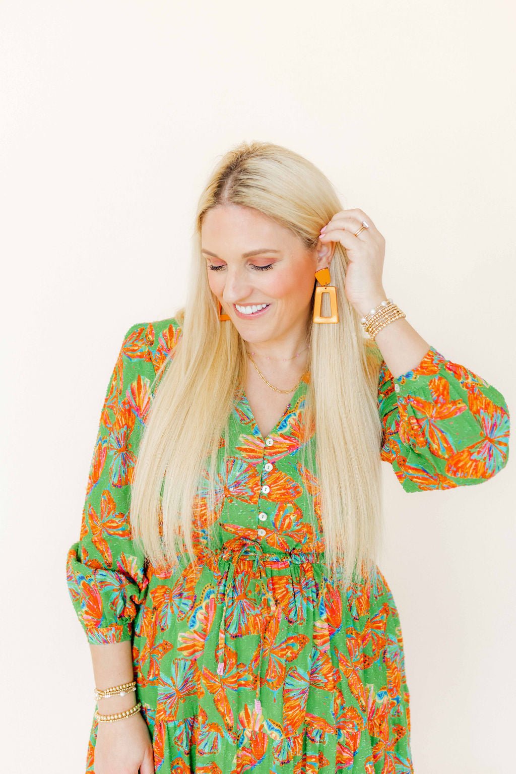 Kennedy Statement Earrings - Metallic Orange - LINNY CO WholesaleAcetate