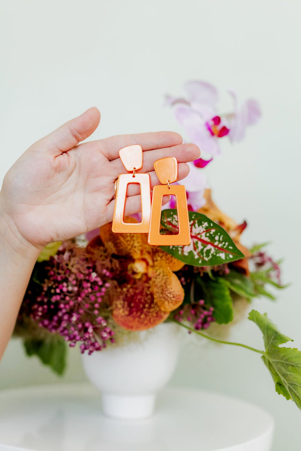 Kennedy Statement Earrings - Metallic Orange - LINNY CO WholesaleAcetate