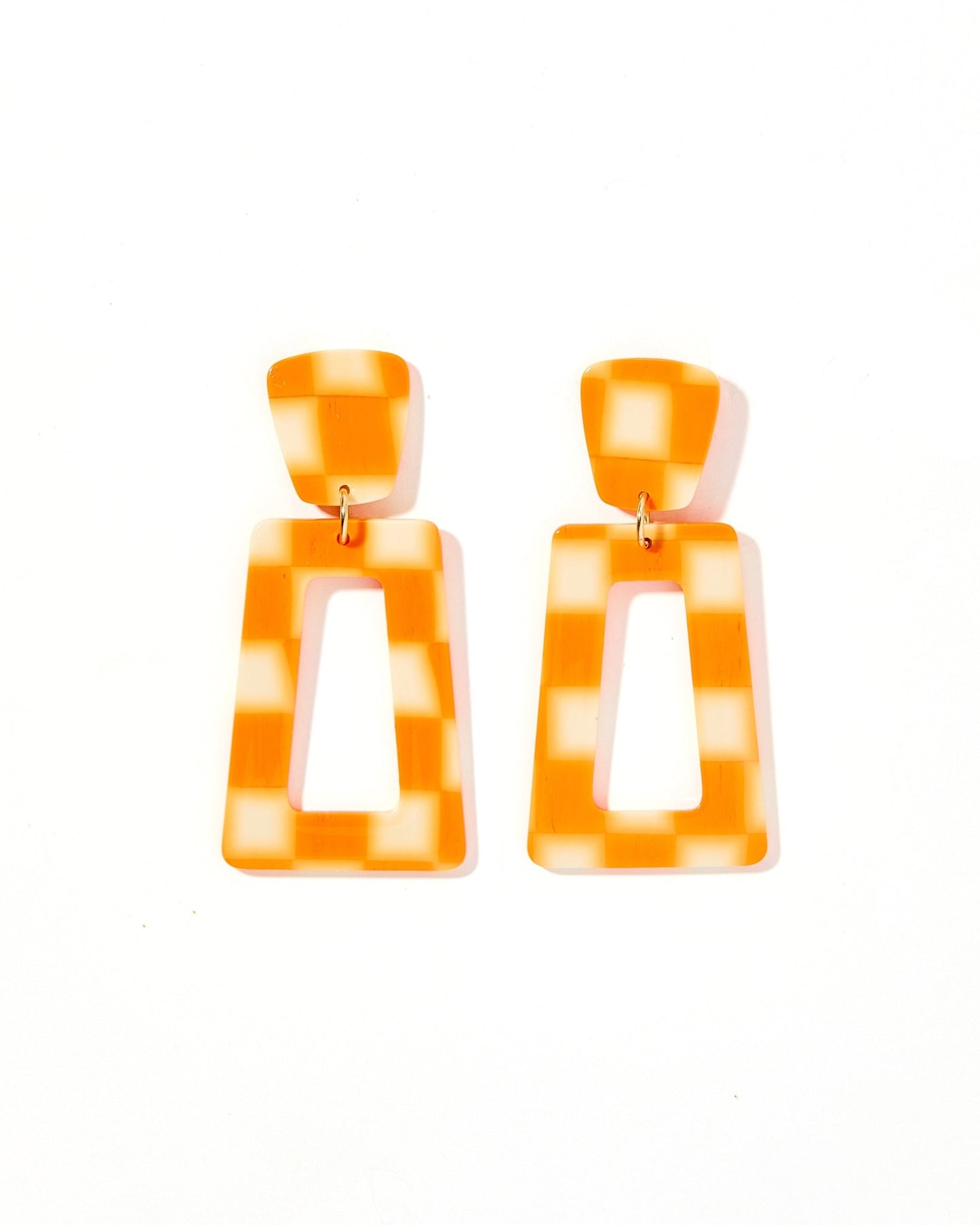 Kennedy Statement Earrings - Orange Checkered - LINNY CO WholesaleAcetate