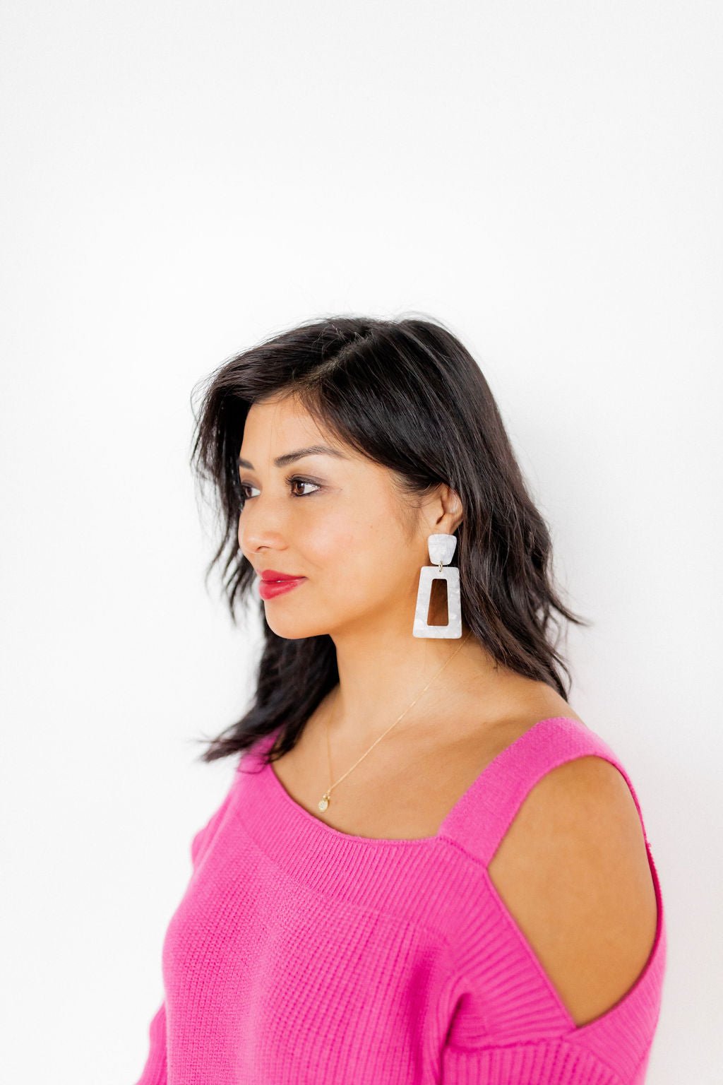 Kennedy Statement Earrings - Pearl White - LINNY CO WholesaleAcetate