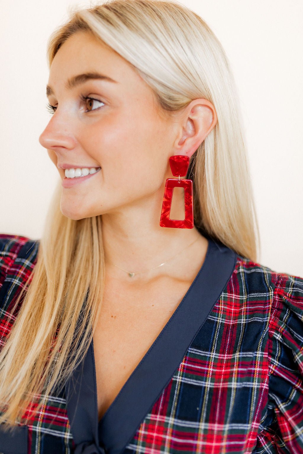 Kennedy Statement Earrings - Pearlized Red - LINNY CO WholesaleAcetate